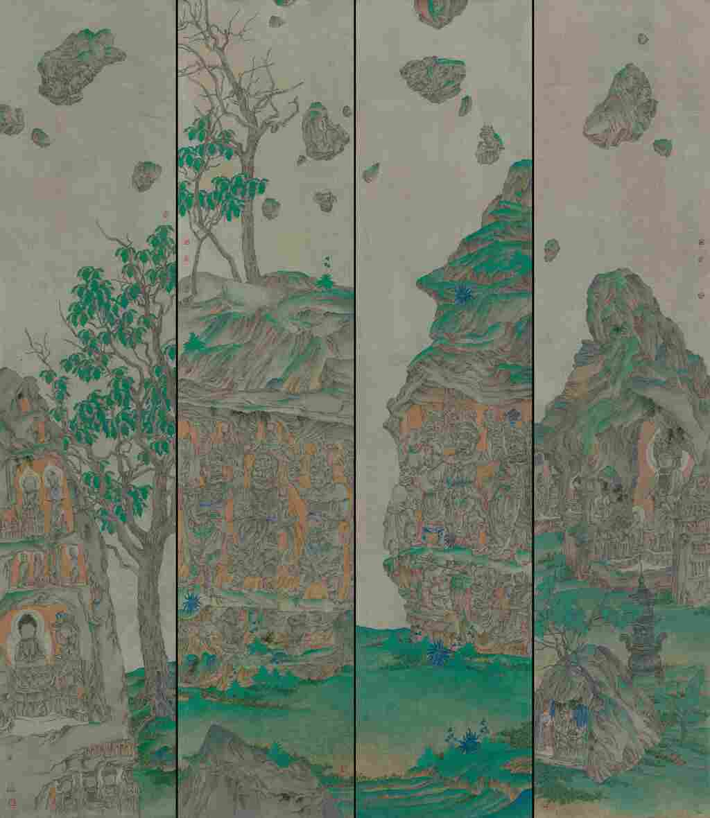李月林·石头记·190x42cmx4·纸本重彩(第十届中国工笔画大展“学术提名”,重庆市第六届美术作品展“一等奖”)2016