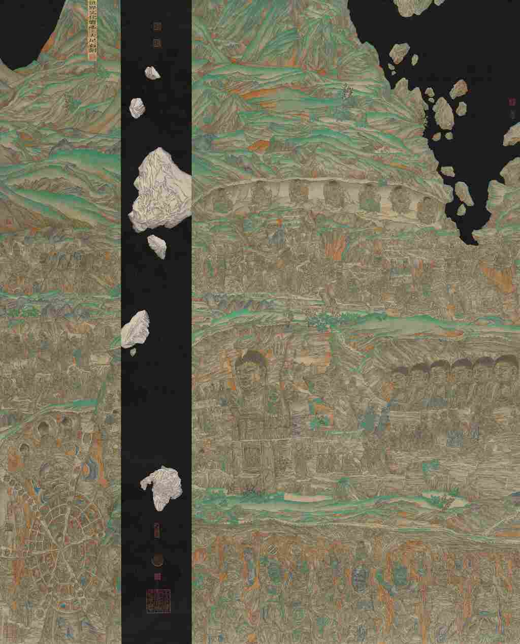 李月林 ·《世界文化遗产•大足石刻》 · 纸本重彩 · 218x176cm · 2020(参加中国美术家协会主办的“第十一届中国工笔画大展”,并在北京中国美术馆展出)