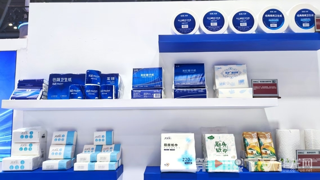 重慶龍璟紙業有限公司帶來的各種紙品。第1眼TV-華龍網記者 梁浩楠 攝