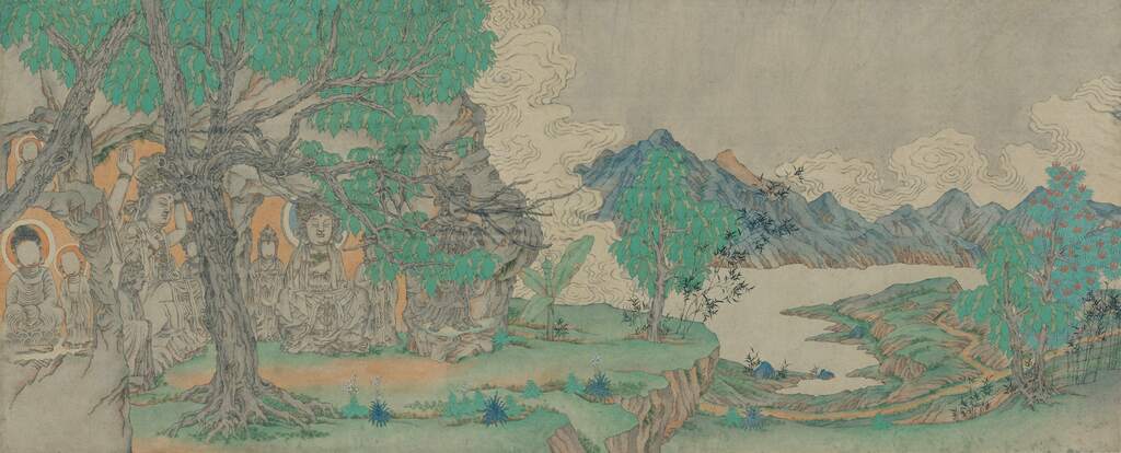 李月林·春风拂面190x72cm·纸本重彩·2016年(参加中国美术家协会主办的“第十届中国工笔画大展”,并在北京中国美术馆展出)