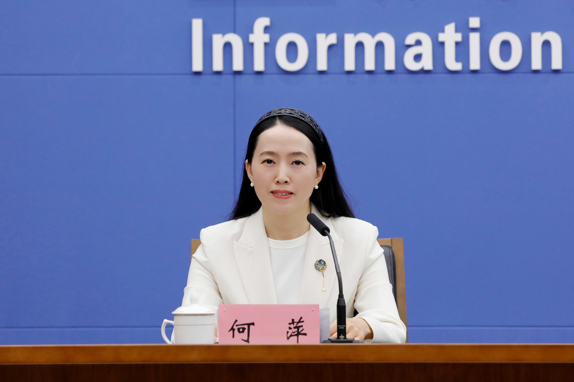 市委網(wǎng)信辦副主任、新聞發(fā)言人何萍回答記者提問。第1眼TV-華龍網(wǎng)記者 石濤 攝