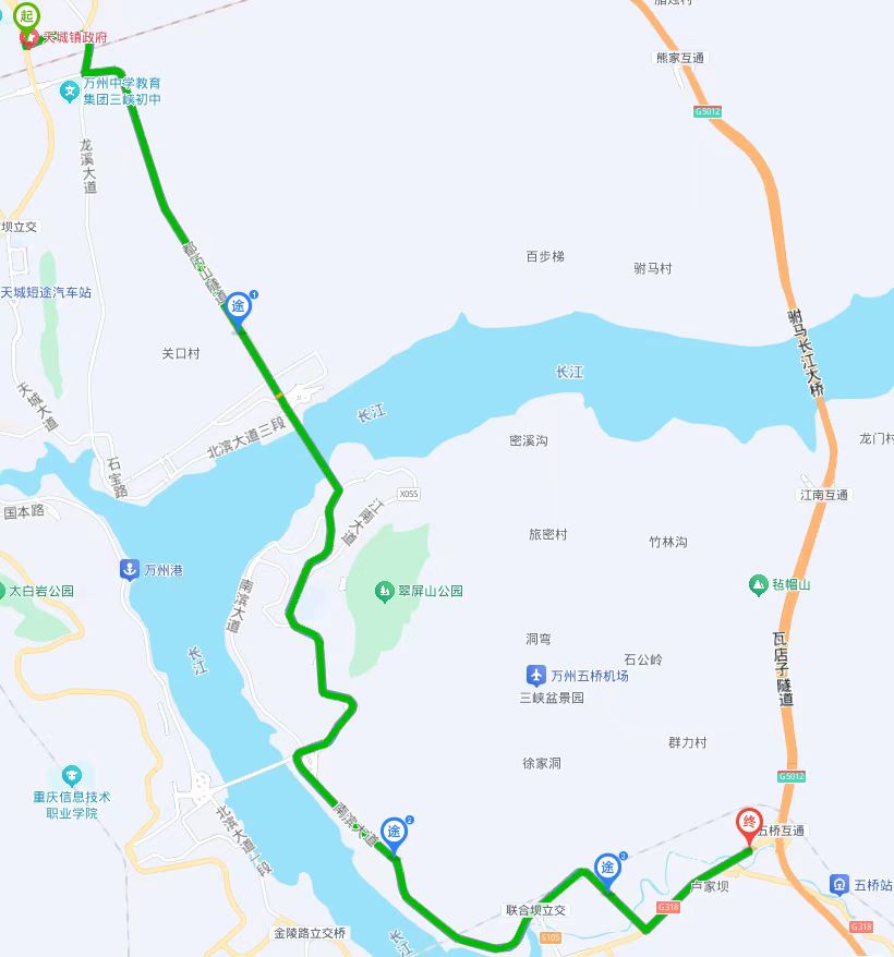 图三 万州天城至万州五桥绕行示意图。受访者供图
