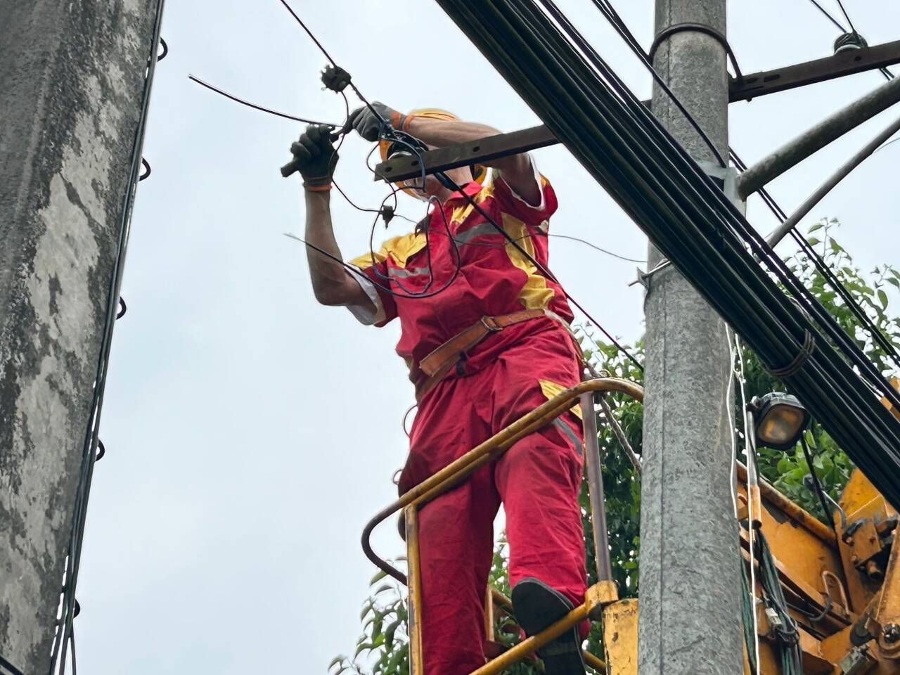 工作人員對路燈線路進行維護。沙坪壩區城市管理局供圖