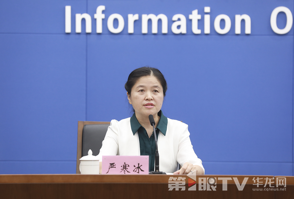 重慶通信管理局副局長嚴寒冰回答記者提問。第1眼TV-華龍網(wǎng)首席記者 李文科 攝