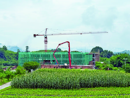 石角鎮新民村養豬場廠房主體建設中。記者 成蓉 攝